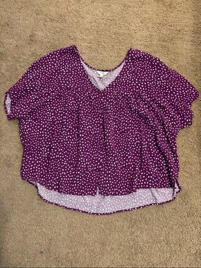Terra & Sky Purple Dot V-Neck Button Front Blouse